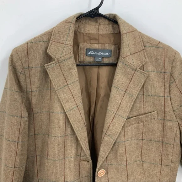 Eddie Bauer wool blend herringbone check double button lined blazer jack… - Picture 5 of 16